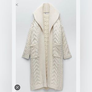 ZARA WOMAN CABLE-KNIT LONG COAT LIMITED EDITION ECRU SZ Small 3653/103